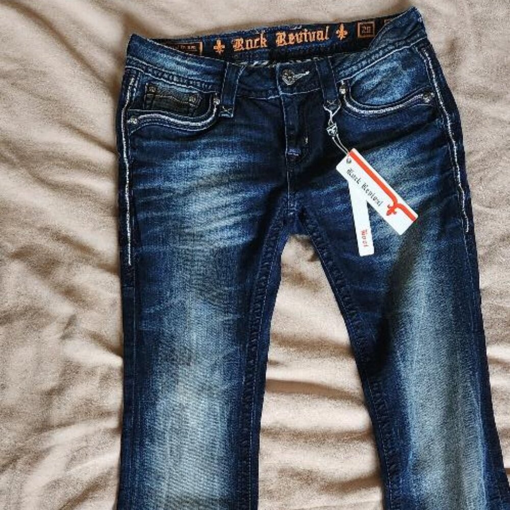 ROCK REVIVAL Womens  Washed Denim Boot Cut Style/Color Posey Jeans Sz; 28/ EU 36